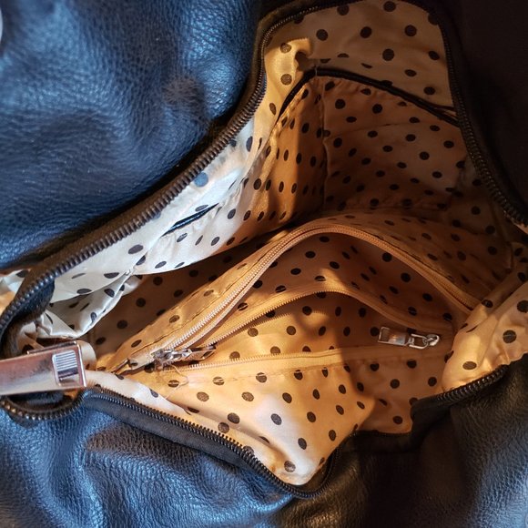 Black Leather Purse With Rhinestone Accents, Geometric Pattern - Picture 8 of 9